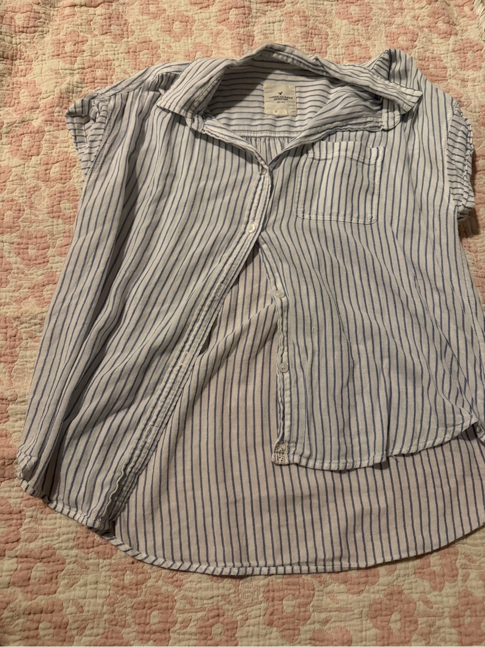 American Eagle Outfitters White Shirt with Blue Stripes - Kids Button-Down